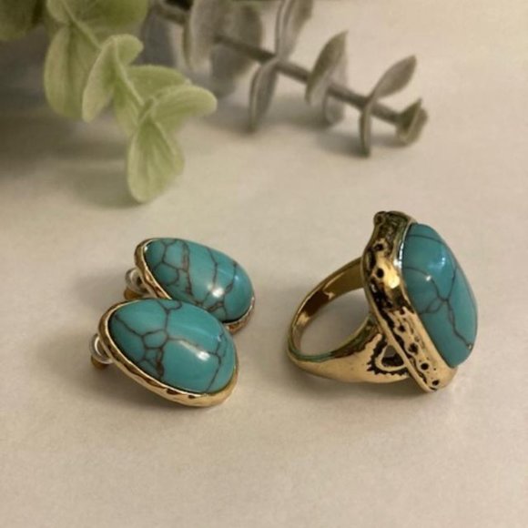Avon Jewelry Faux Turquoise Earrings Size 6 Ring Set Poshmark